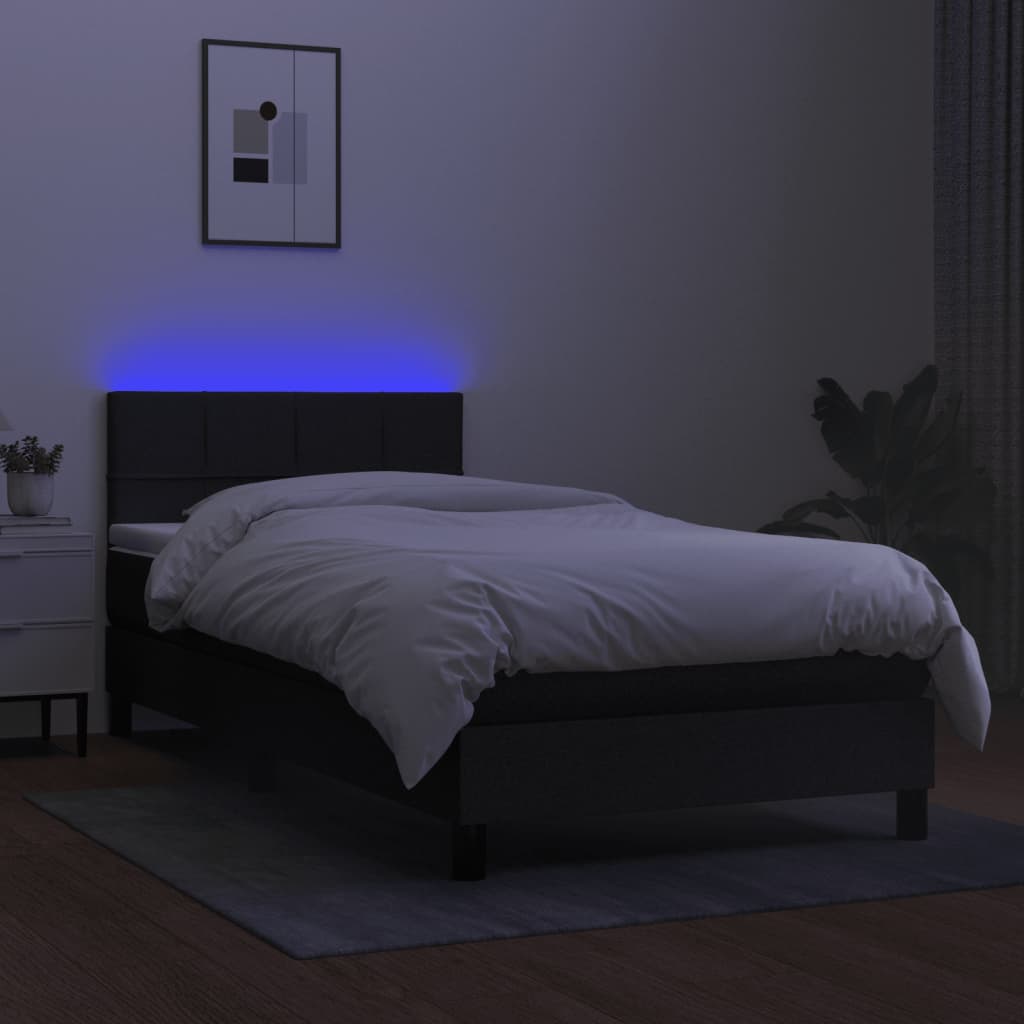 Cama Box Spring Colchón Y Luces Led Tela Negro 90x190 Cm / Vetonek_0