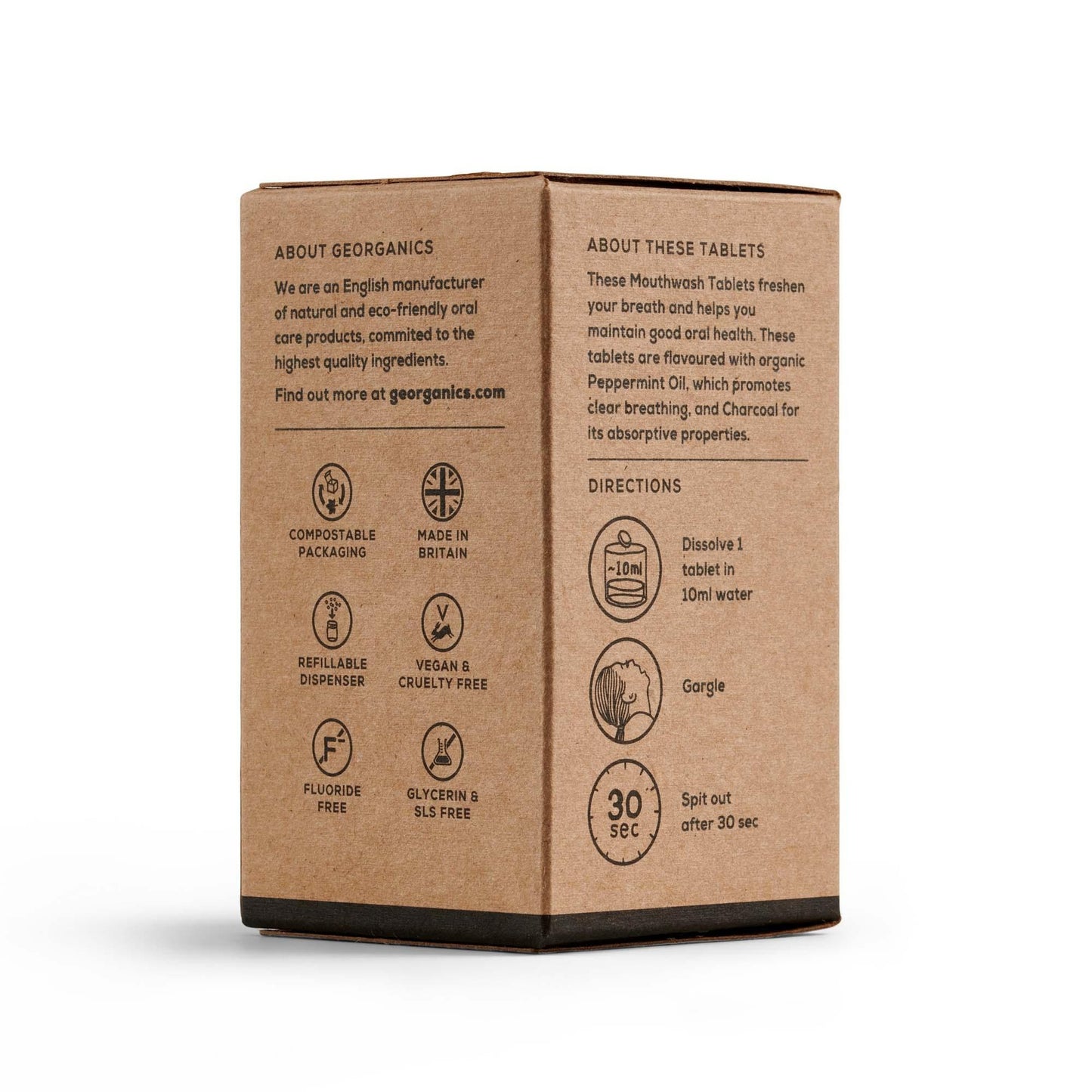 Georganics Comprimidos de elixir bucal com sabor a carvão ativado e menta, 180 comprimidos