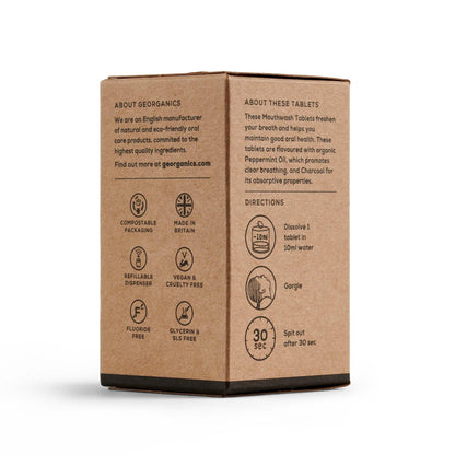 Georganics Comprimidos de elixir bucal com sabor a carvão ativado e menta, 180 comprimidos