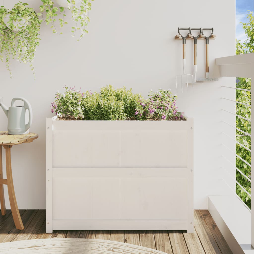 Jardinera De Madera Maciza De Pino Blanca 90x50x70 Cm_2