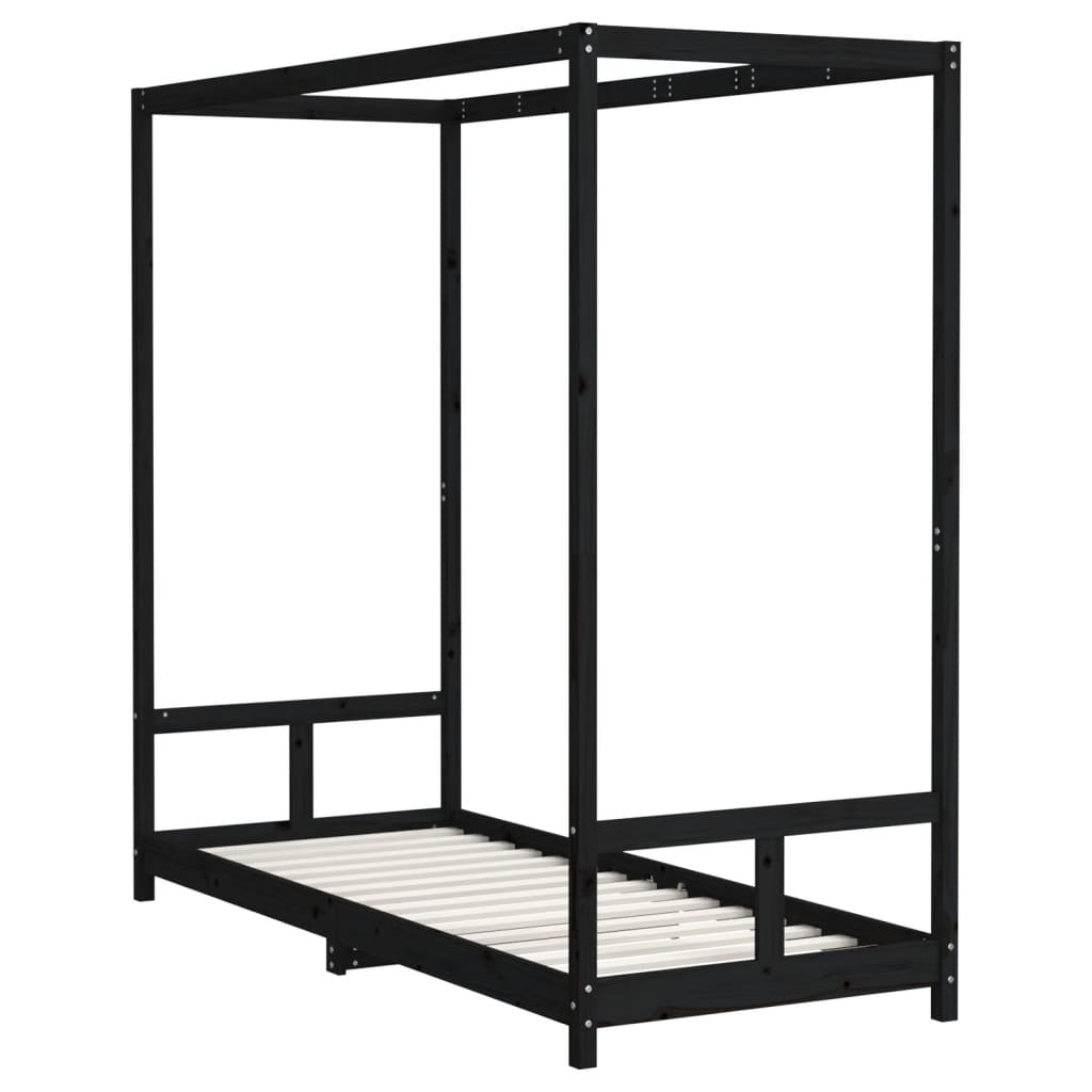 Estructura De Cama Para Niños Madera De Pino Negro 80x200 Cm / Vetonek_5