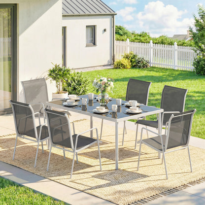 Outsunny Conjunto De Mesa Y Sillas Jardín De 7 Piezas Con Sillas Transpirables_1