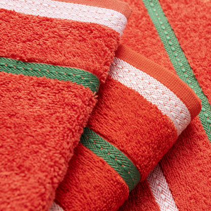 Set 4pc Toalla De Baño (1pc Toalla 50x90 + 1pc Toalla 70x140 Cm + 2pc Guantes De Ducha 15x21cm) 100% Algodón 450gsm Rojo Rainbow_5
