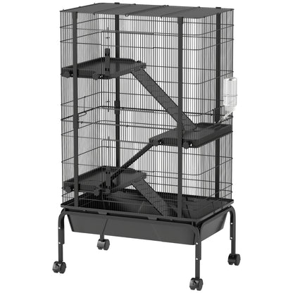 Pawhut Jaula Para Animales Pequeños De 4 Niveles Con Ruedas 69x44x120 Cm Negro_0