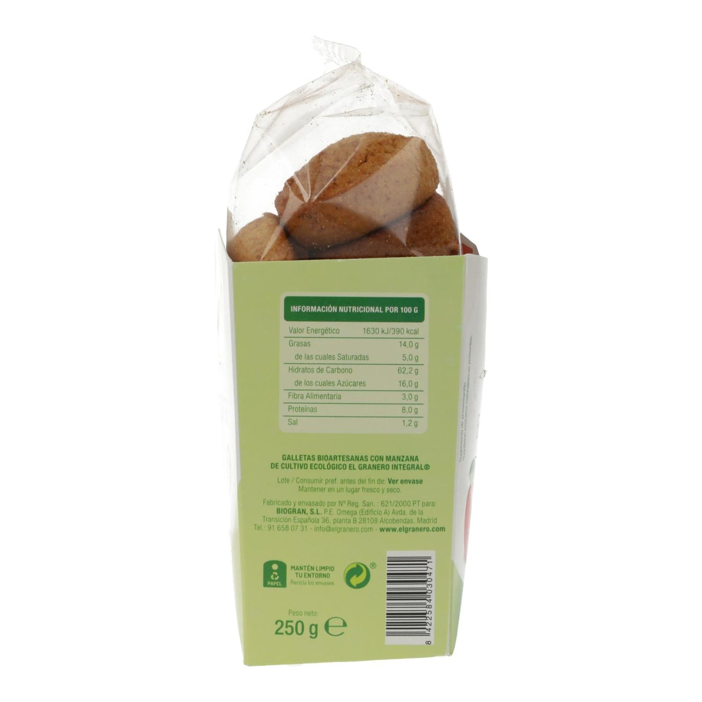 Biscoitos artesanais de maçã biológica da El Granero, 250 g