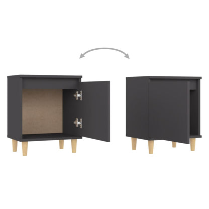 Mesitas De Noche Patas Madera Maciza Gris 2 Uds 40x30x50 Cm_3