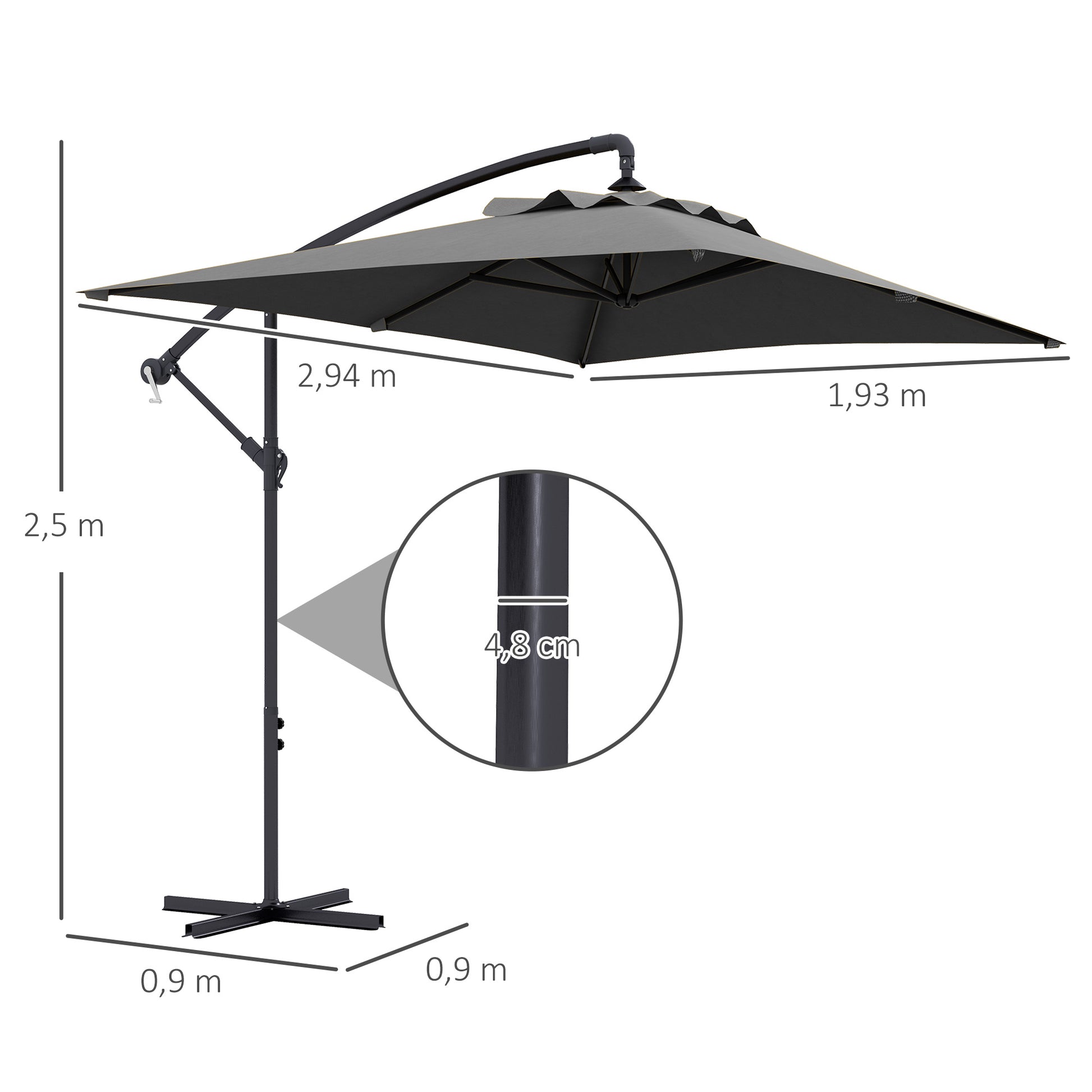Outsunny Parasol Excéntrico 294x193 Cm Con Base Cruzada Impermeable Gris Oscuro_2