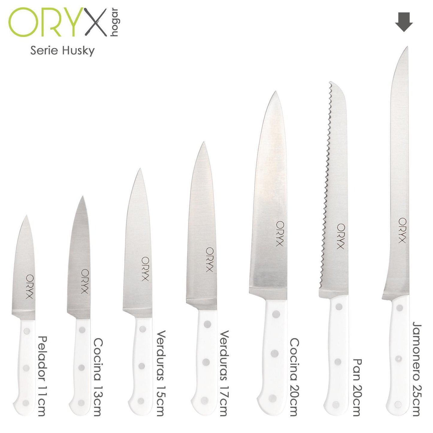 Cuchillo Husky Jamonero 25 Cm. Hoja Acero Inoxidable, Cuchillo Jamon, Cuchillo Cortar Jamon Mango Ergonomico Blanco