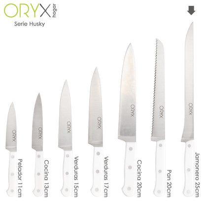 Cuchillo Husky Jamonero 25 Cm. Hoja Acero Inoxidable, Cuchillo Jamon, Cuchillo Cortar Jamon Mango Ergonomico Blanco