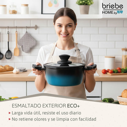 Briebe Batería Cocina Inducción Acero Forjado 9 Piezas Antiadherente Sin Pfoa, Fabricada En España, Mare, Azul_4