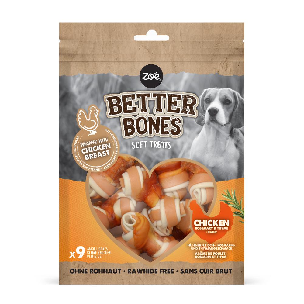 Huesos envueltos para perros Better Bones sin cuero con Pollo 7,5 cm 9 uds Zoë