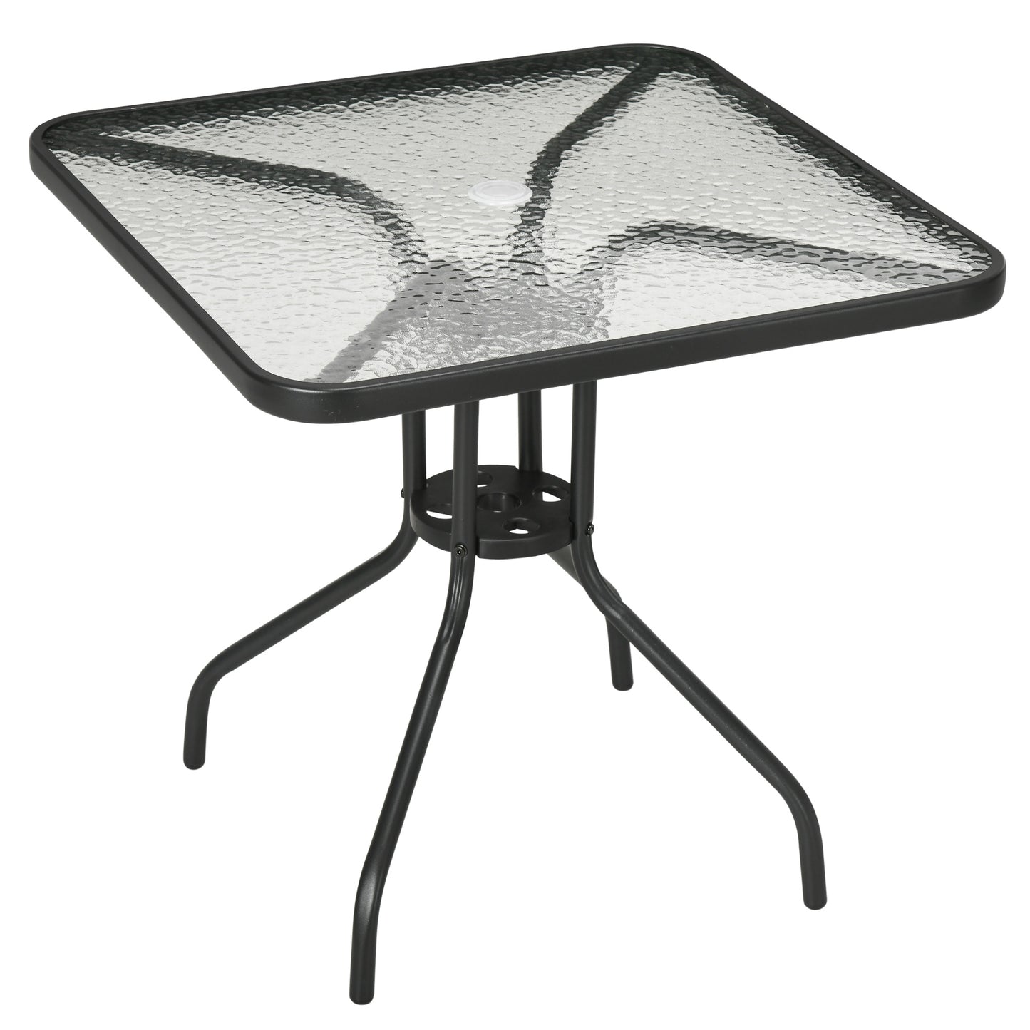 Outsunny Mesa De Jardín Cuadrada Con Agujero Para Sombrilla 76x76x72 Cm Negro_0