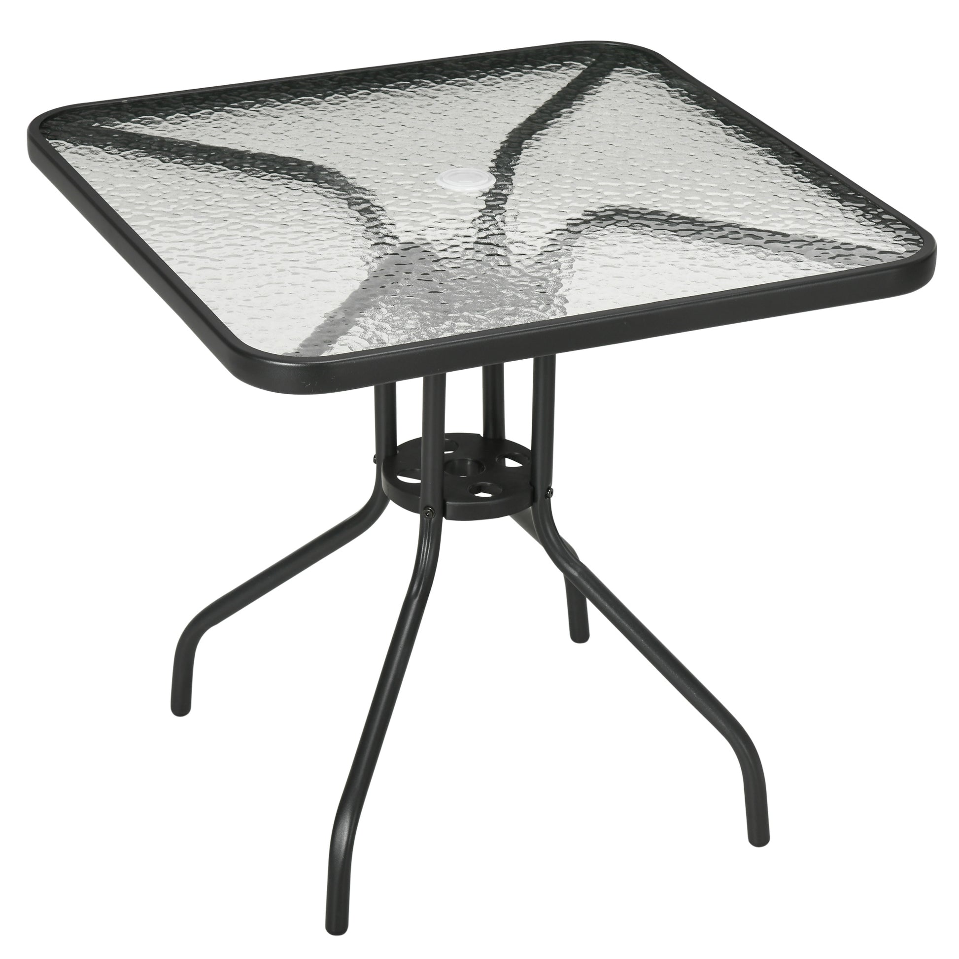 Outsunny Mesa De Jardín Cuadrada Con Agujero Para Sombrilla 76x76x72 Cm Negro_0