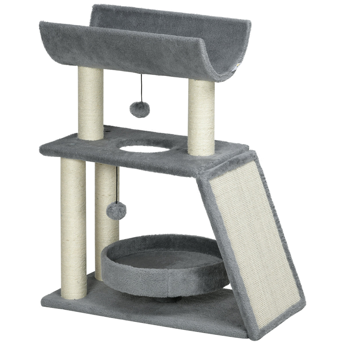 Pawhut Rascador Para Gatos Altura 76 Cm Con Plataforma En U Gris Claro_1
