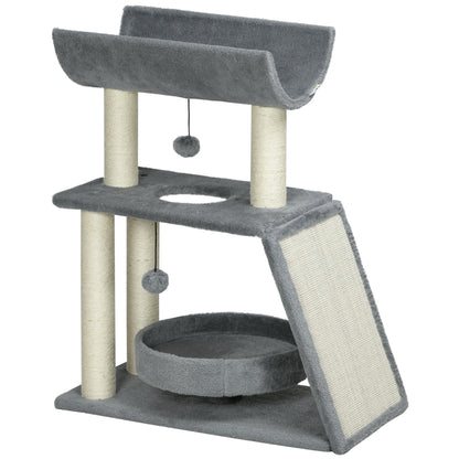 Pawhut Rascador Para Gatos Altura 76 Cm Con Plataforma En U Gris Claro_1