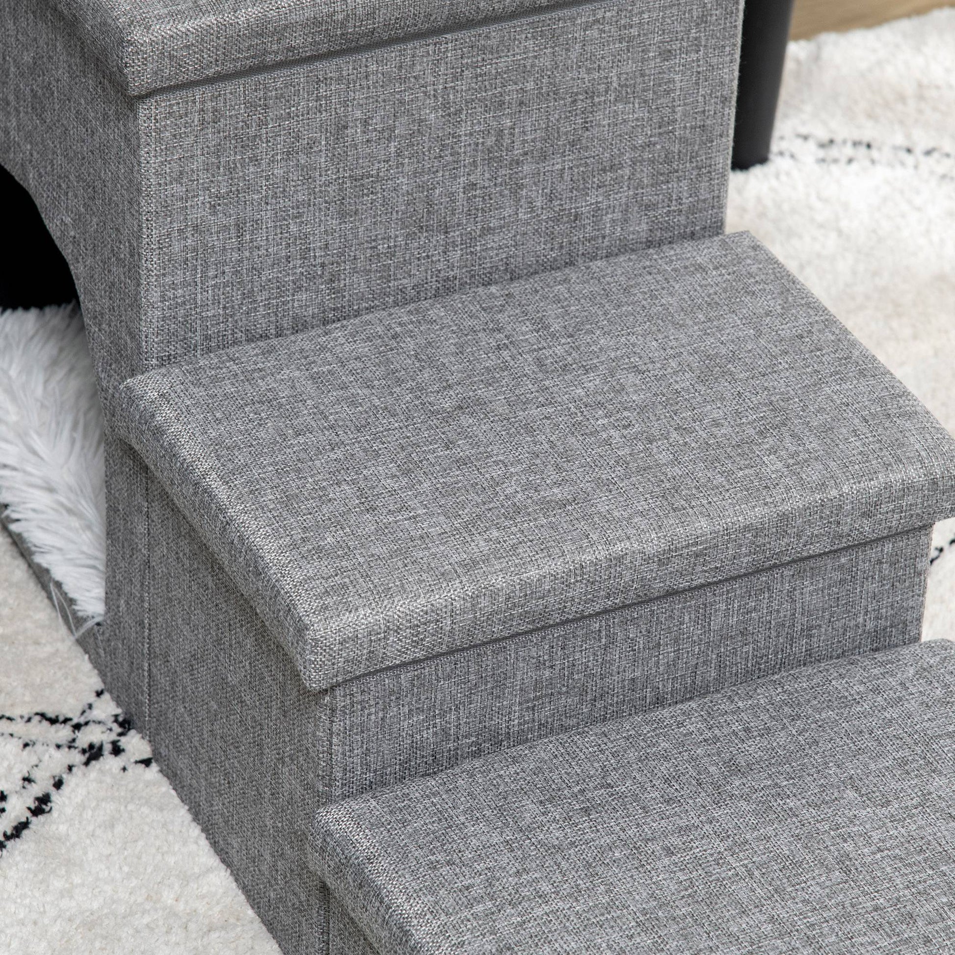 Pawhut Escalera Para Perros 3 Peldaños Tapas 3 Cajas Almacenaje 73,5x33x40,5 Cm_4