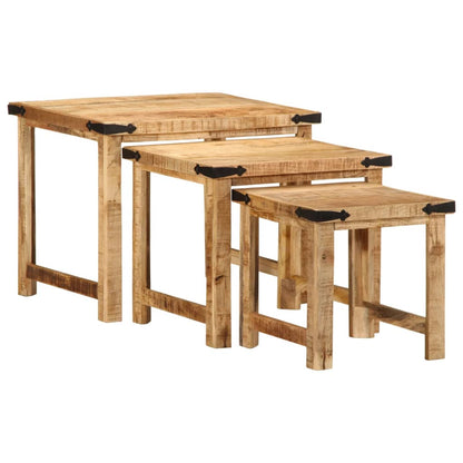 Mesas Apilables 3 Piezas Madera Maciza De Mango Rugosa_2