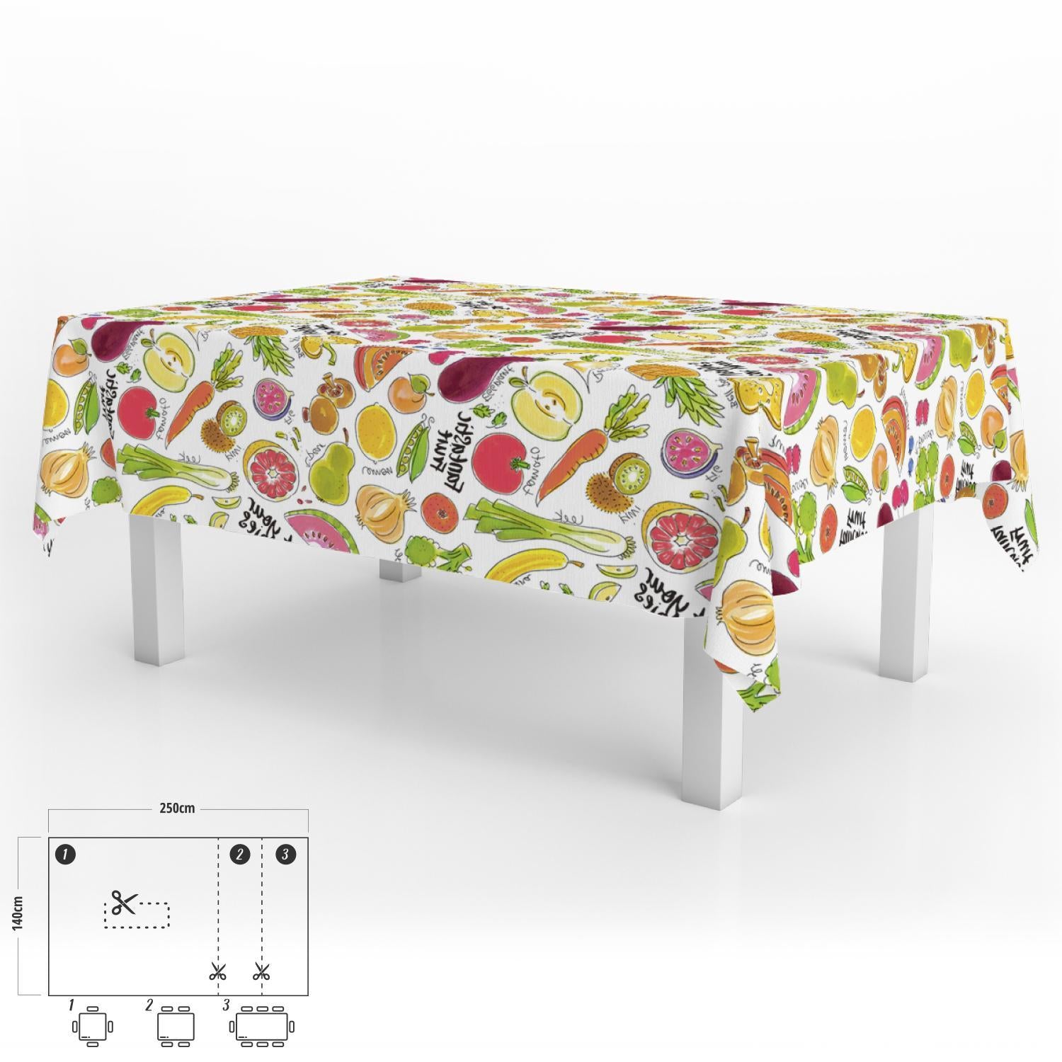 Mantel Hule Rectangular Frutas Fantasia Impermeable Antimanchas Pvc 140x250 Cm.  Recortable Uso Interior Y Exterior_0