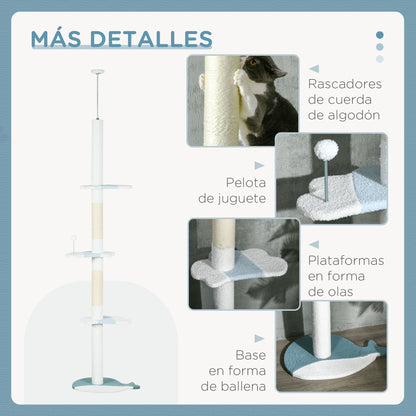 Árbol Rascador Para Gatos De Suelo A Techo Ajustable 55x38x225-255 Cm Blanco_5
