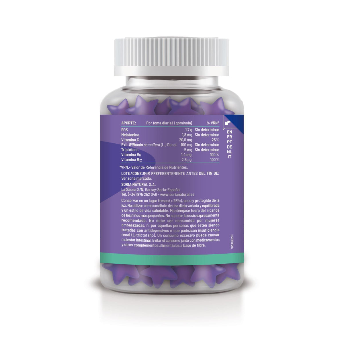 Gomas de Melatonina Sabor a Mirtilo, Soria Natural, 60 comprimidos
