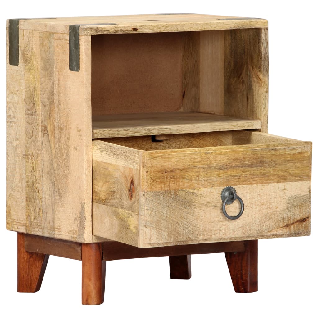 Mesita De Noche Madera Maciza De Mango Rugosa 40x30x52 Cm_2