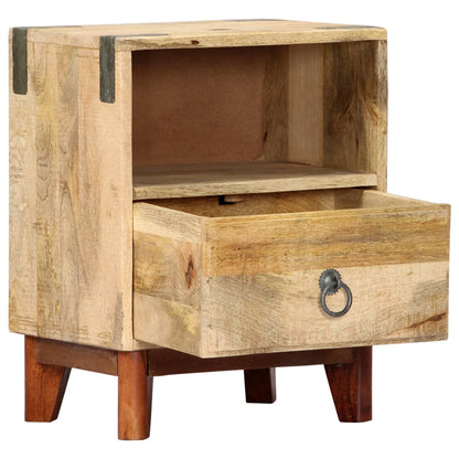 Mesita De Noche Madera Maciza De Mango Rugosa 40x30x52 Cm_2