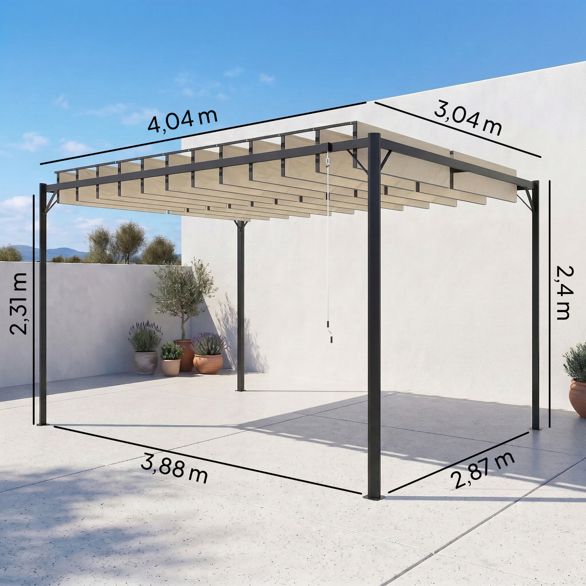 Outsunny Pérgola De Jardín 3x4 M Con Techo De Lamas Orientables Upf50+ Crema_2