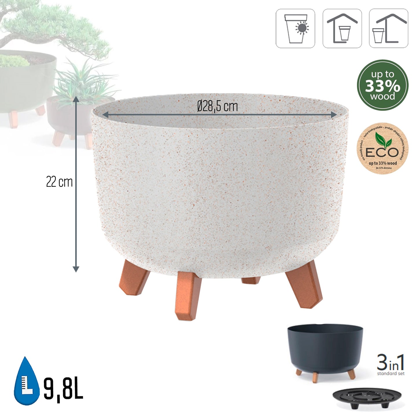 Macetero Color Blanco Roto,sin Depósito , Colección Gracia De 28,5 X 28,5 X 22 Cm, Capacidad De 9,8 L.