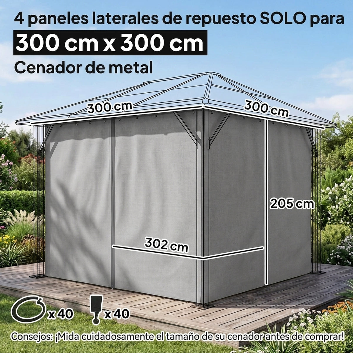 Outsunny 4 Paredes Laterales Para Cenador 3x2 M Sin Ventanas Gris Claro_2