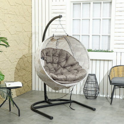 Outsunny Silla Colgante Huevo Con Soporte Cesta Plegable Cojín Arena Y Negro_1