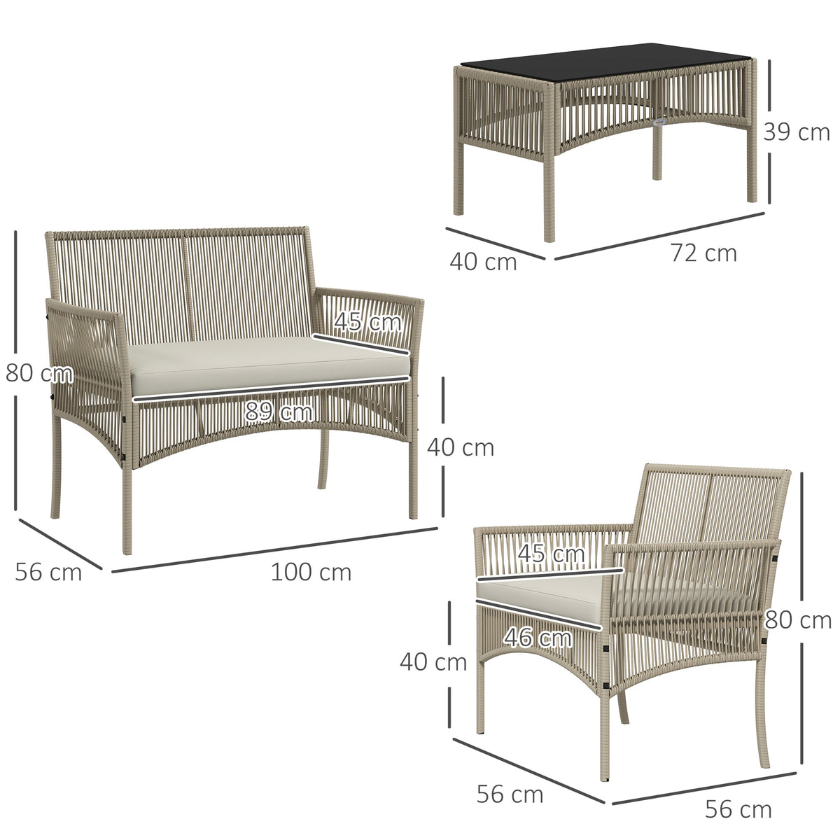 Muebles De Jardín Outsunny Acero, Ratán Caqui 100x56x80 Cm_2