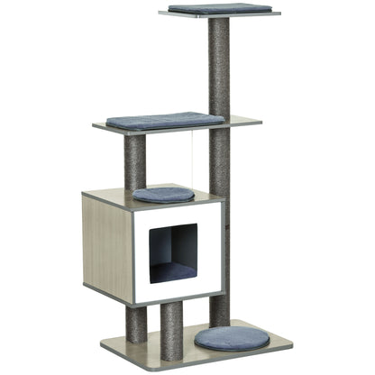 Pawhut Árbol Rascador Gatos De Madera 71,5x49,5x120 Cm Con Cueva Postes De Sisal_0