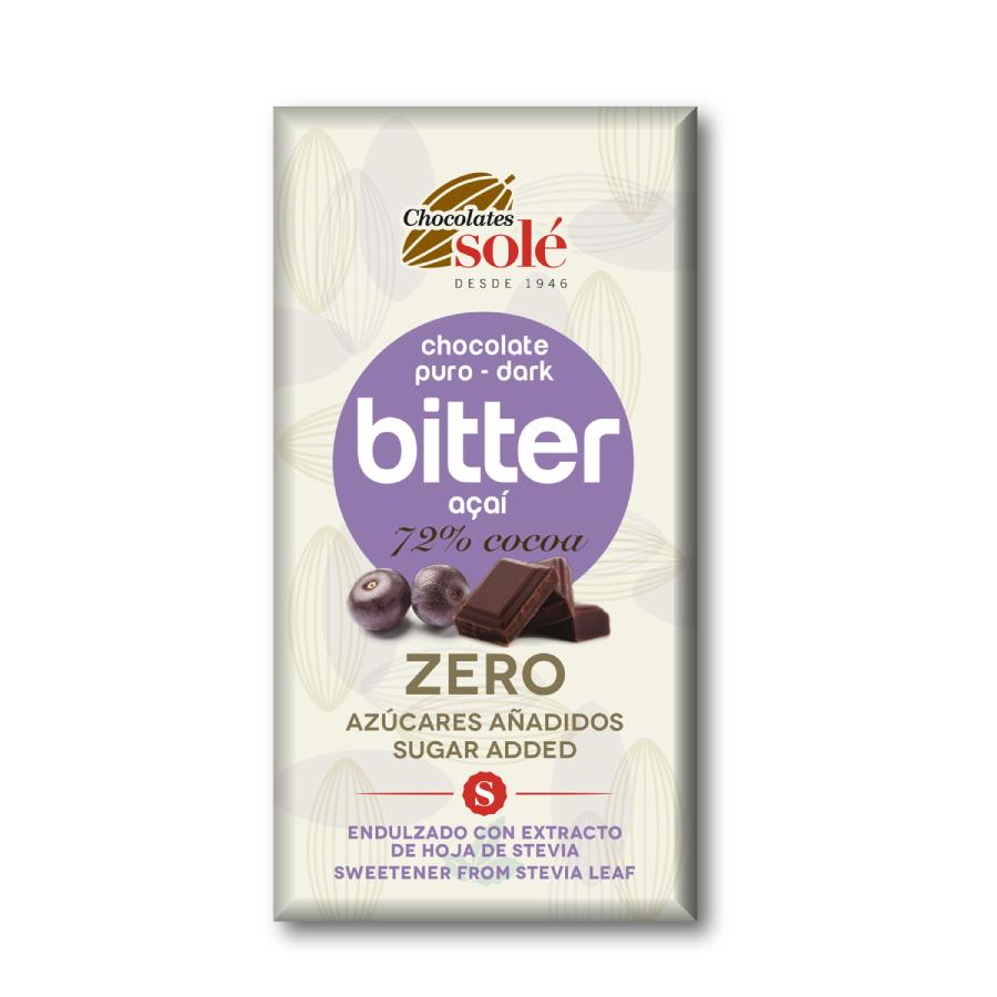 Barra de Chocolate 72% Stevia Açai Negro 100g Solé