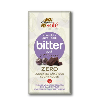 Barra de Chocolate 72% Stevia Açai Negro 100g Solé