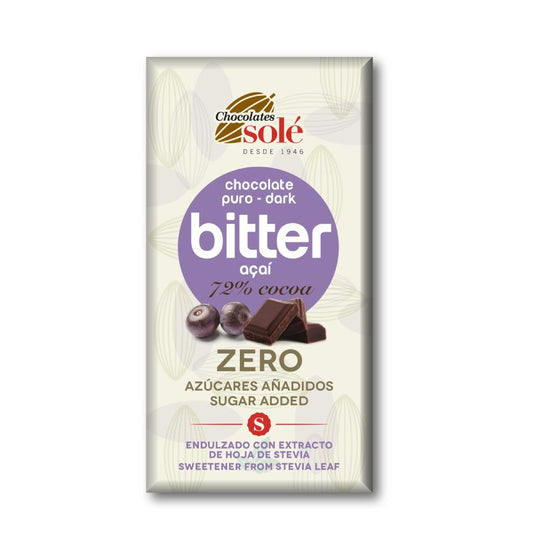 Barra de Chocolate 72% Stevia Açai Negro 100g Solé