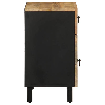 Mesita De Noche Madera Maciza De Mango Rugosa Negro 50x33x60 Cm_2