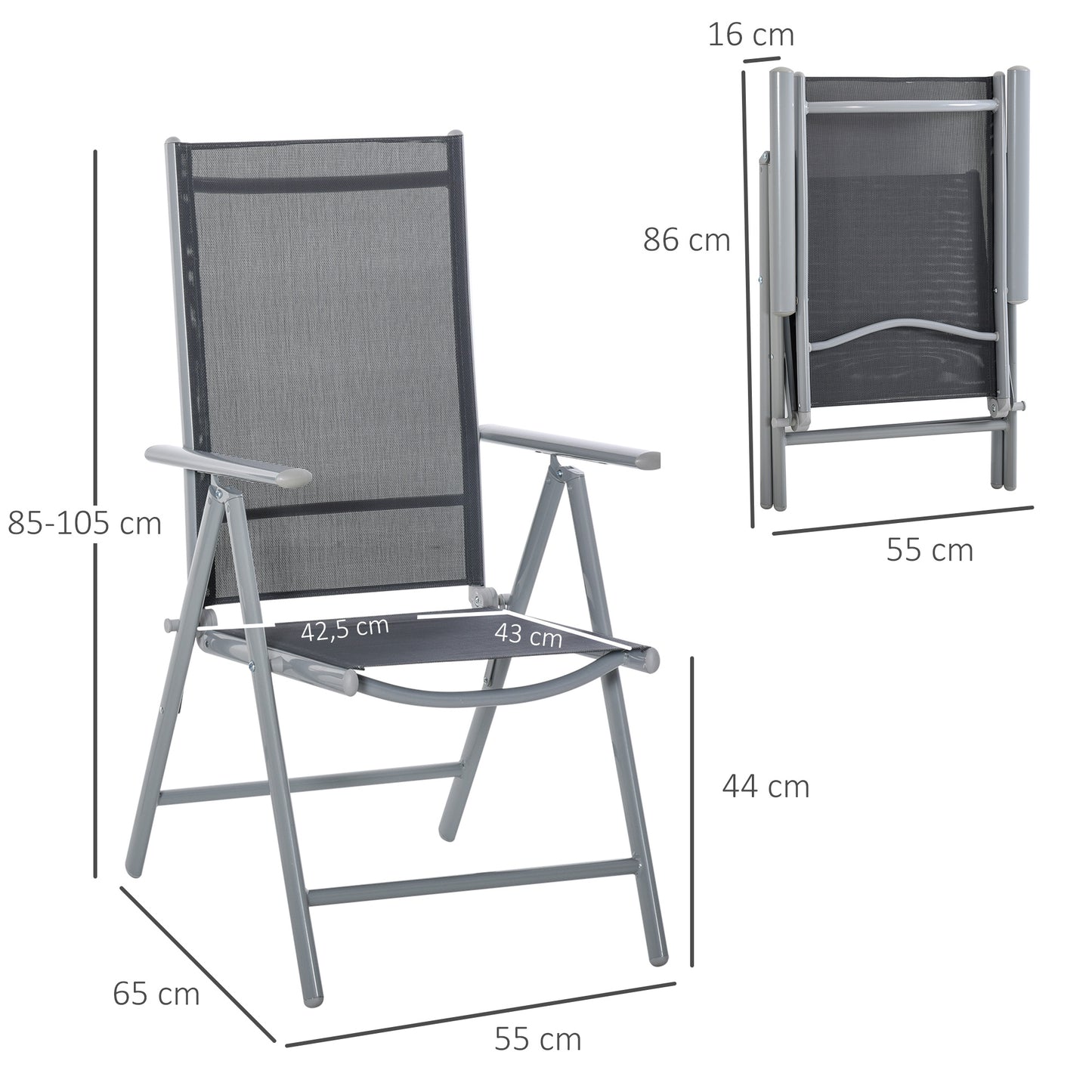 Outsunny 2 Sillas De Jardín Plegables Aluminio Con Respaldo Ajustable_2