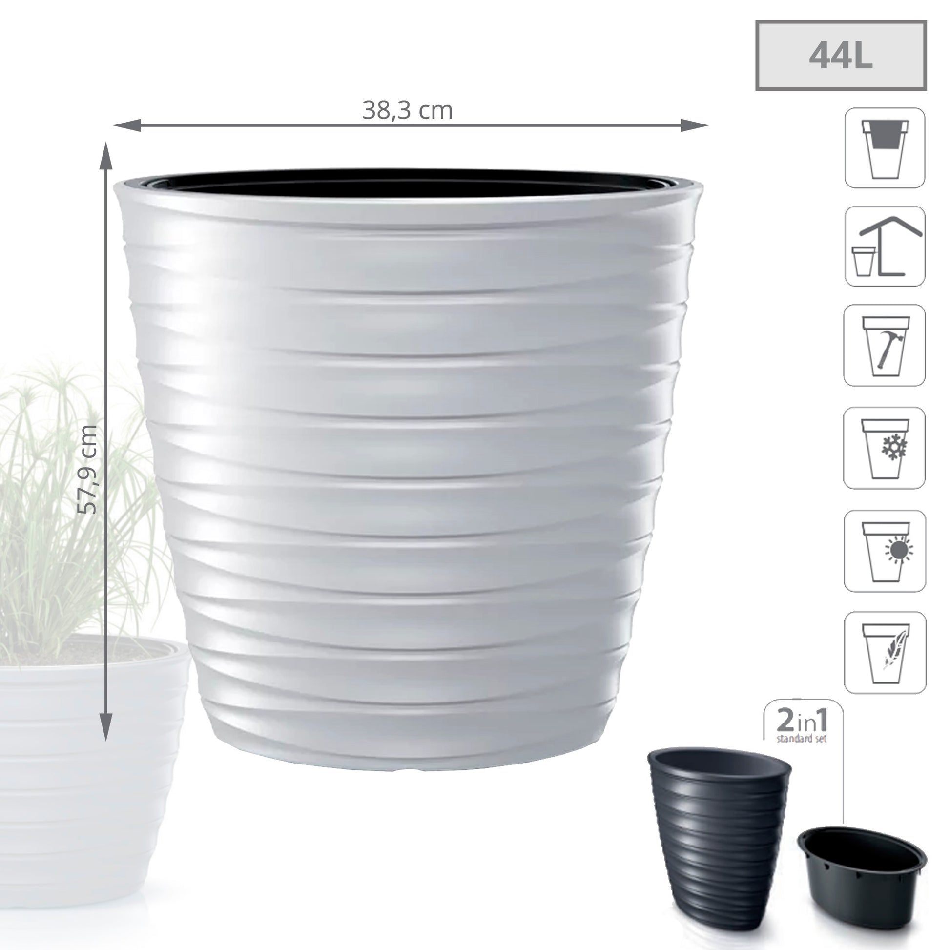 Maceta Freze 44l., Con Depósito, Dimensiones (mm) 383x383x579, Color Blanco_1