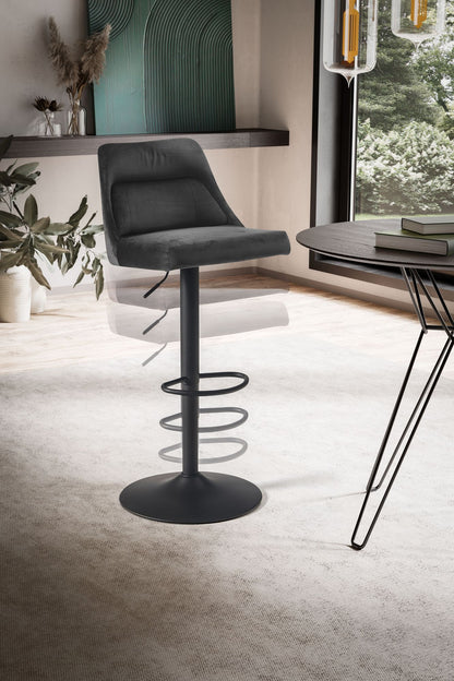 Taburete De Bar, Terciopelo Gris Con Respaldo 86 - 106 Cm_4