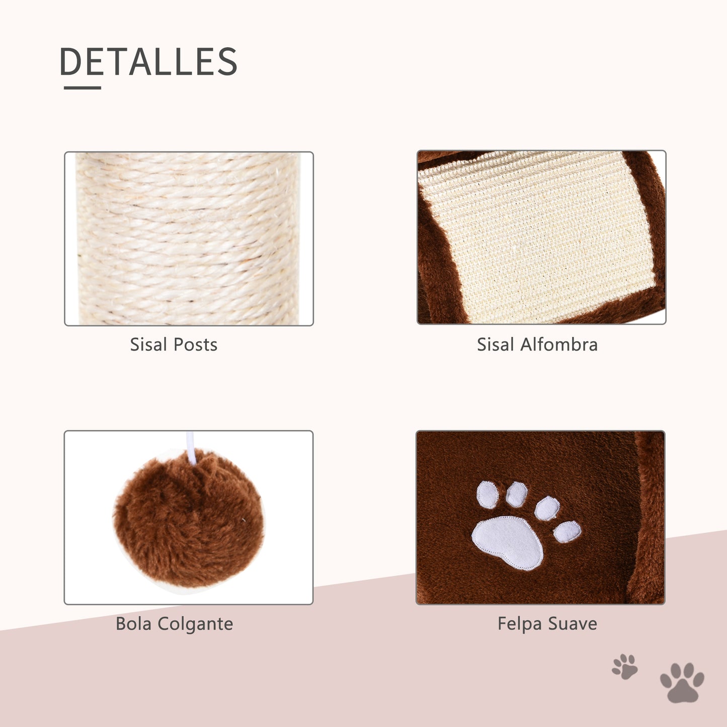 Pawhut Rascador Para Gatos Árbol Rascador Centro De Actividad 40x30x43cm Sisal_5