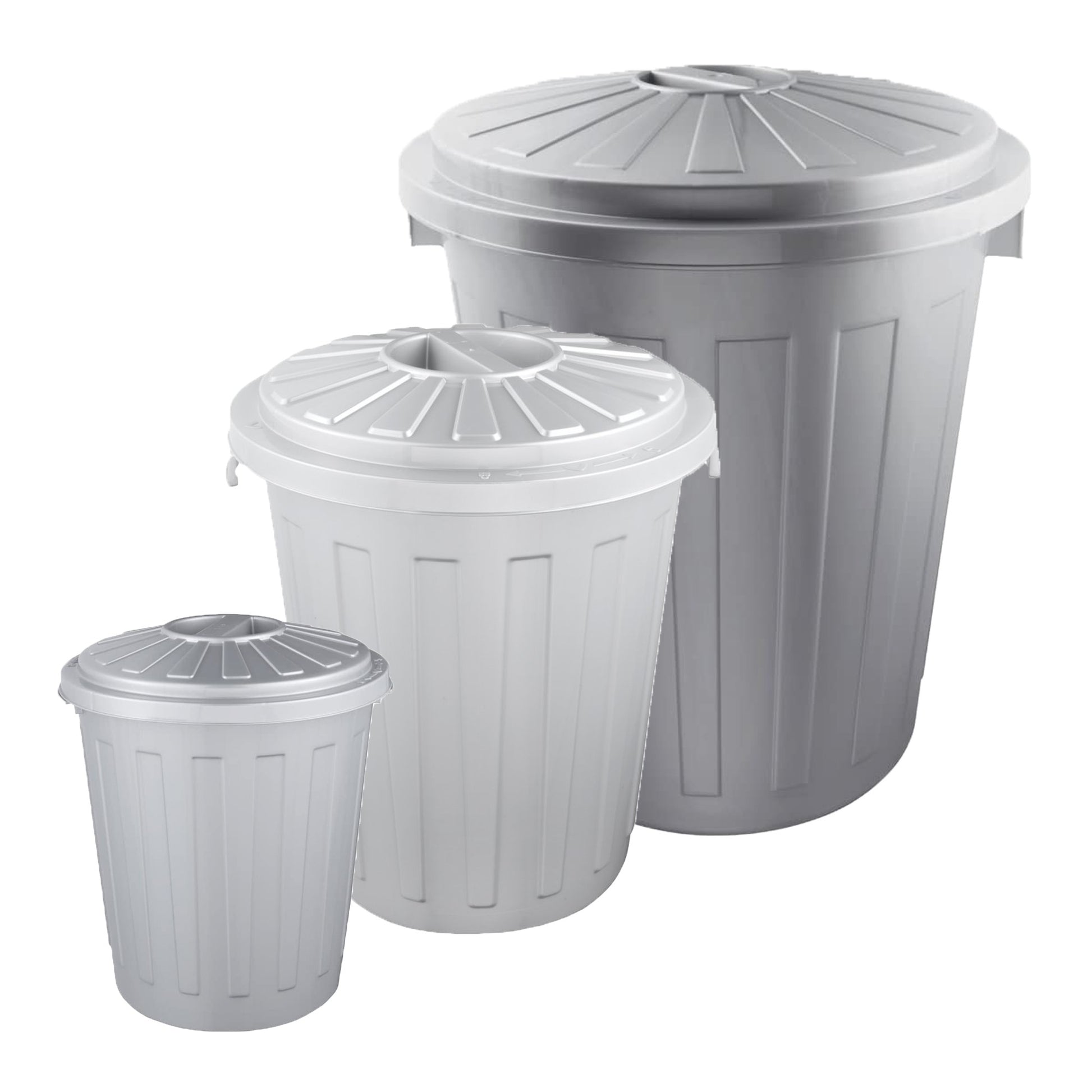 Set De 3 Cubos De Basura/papelera Polivalente Mats Con Tapa Cerrable De Plastico Resistente 7/23/50 Litros En Color Plateado_0