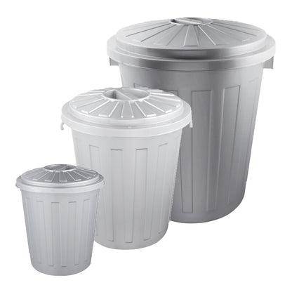 Set De 3 Cubos De Basura/papelera Polivalente Mats Con Tapa Cerrable De Plastico Resistente 7/23/50 Litros En Color Plateado_0