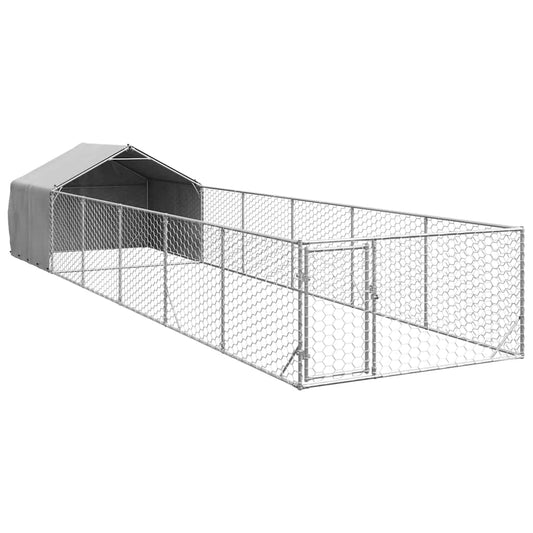 Caseta Perros Exterior Con Corral 8x2x1,5 M Acero Galvanizado_0