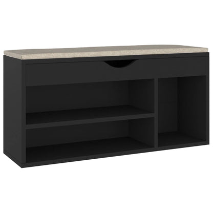 Vidaxl Banco Zapatero Con Cojín Madera Ingeniería Negro 104x30x49 Cm_5