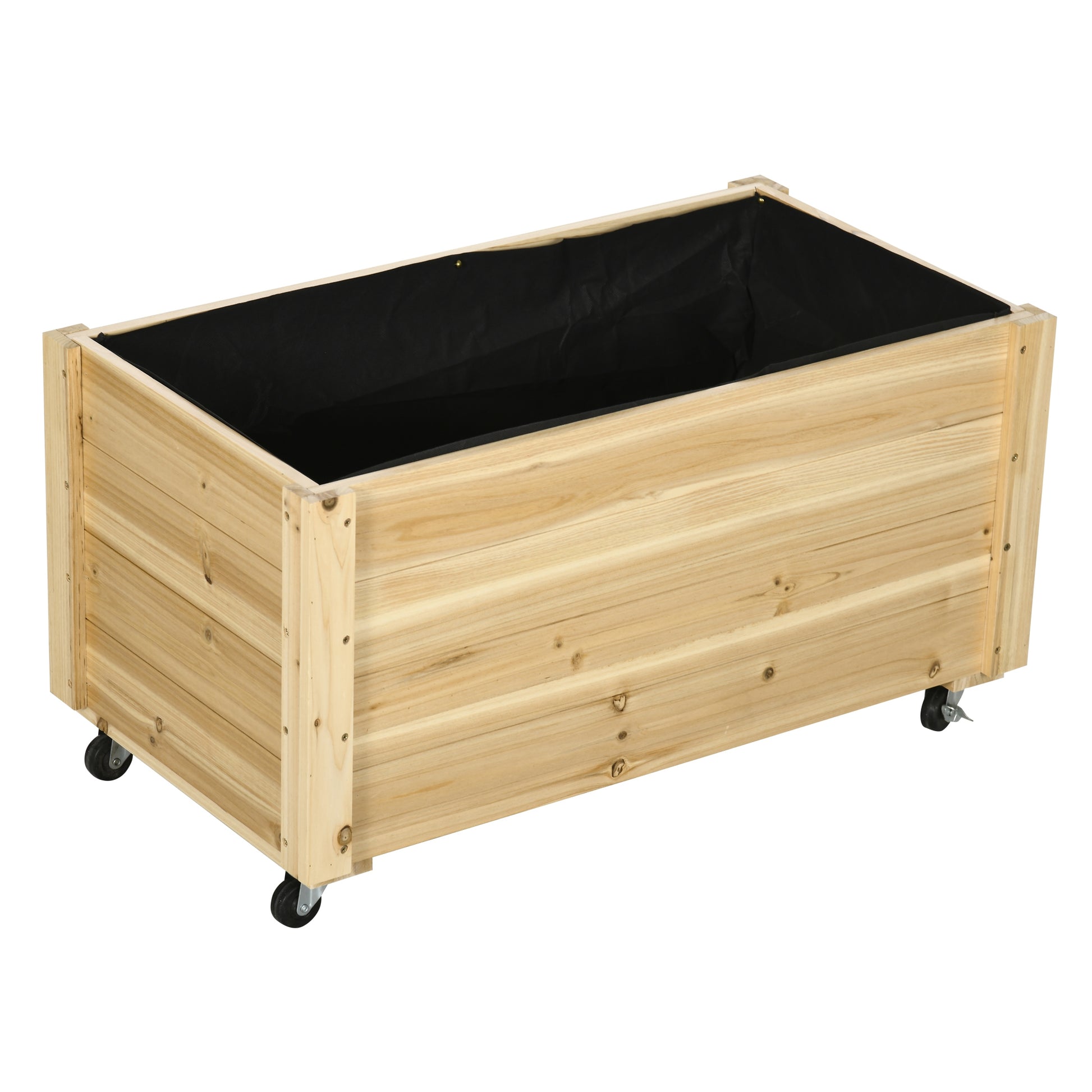 Outsunny Jardinera De Madera Con Ruedas Agujeros De Drenaje 89x48x47 Cm Natural_0