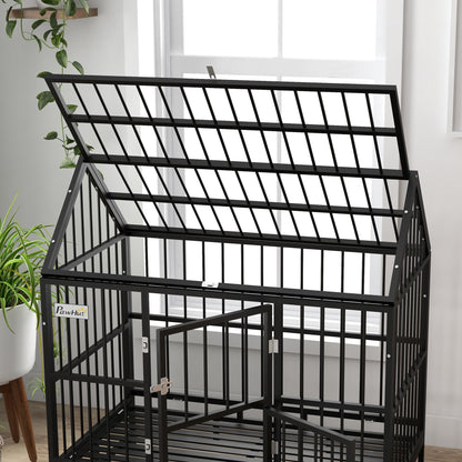 Pawhut Jaula Para Perros Grandes 123x74x125 Cm Con Ruedas Puertas Negro_4