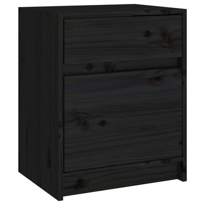 Mesita De Noche Madera Maciza De Pino Negro 40x31x50 Cm_0