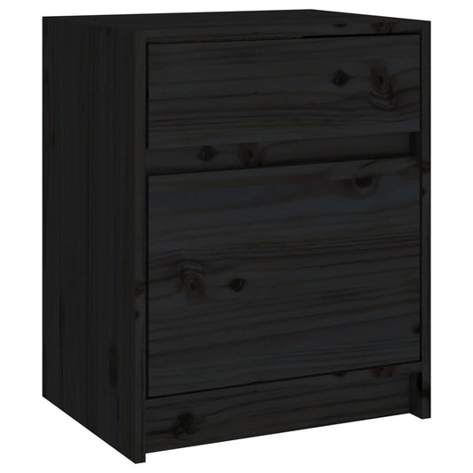 Mesita De Noche Madera Maciza De Pino Negro 40x31x50 Cm_0