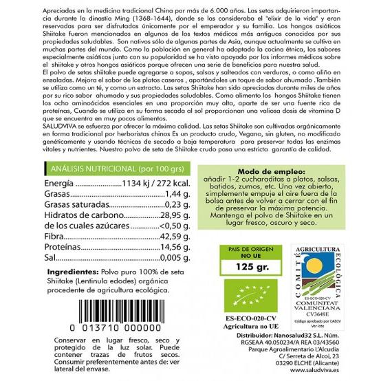 Shiitake Orgânico em Pó Salud Viva, 125 g