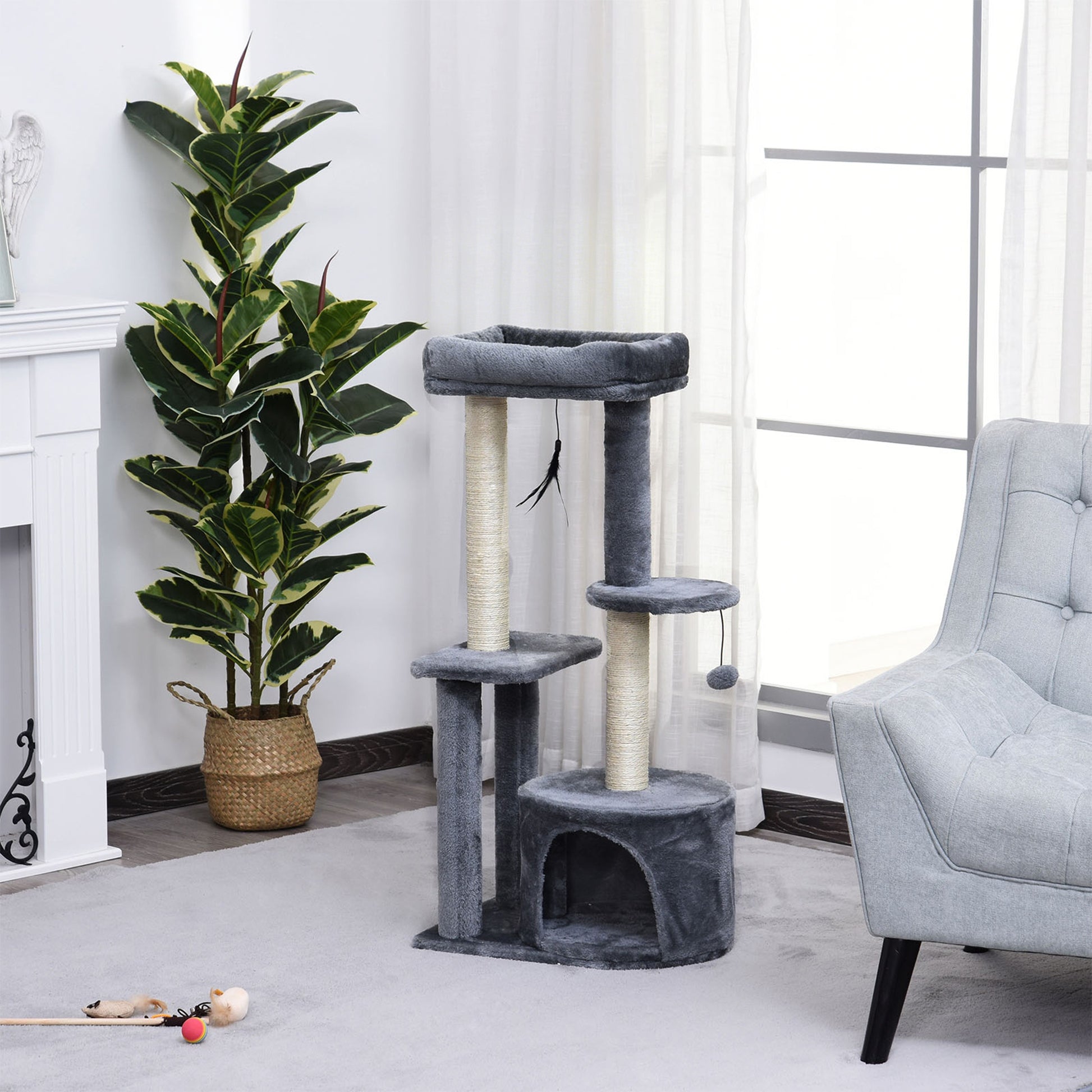 Pawhut Árbol Para Gatos 100 Cm Con Postes Para Rascar Cama 48x35x100 Cm Gris_1